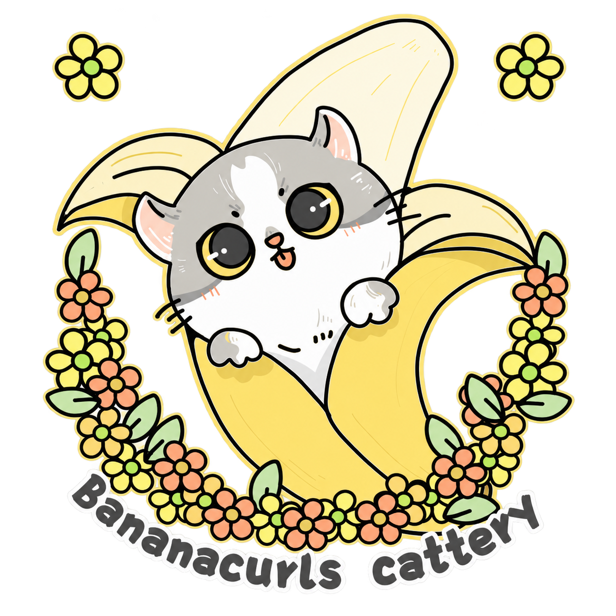 Bananacurls cat and banana illustration